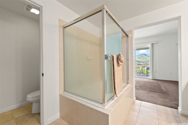 520 Lunalilo Home Rd Unit 8203, Honolulu, HI 96825 - bathroom featuring an enclosed shower, toilet, tile patterned floors, and baseboards