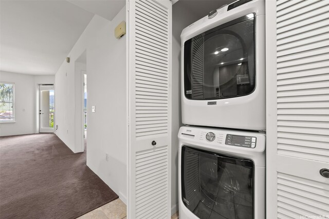 520 Lunalilo Home Rd Unit 8203, Honolulu, HI 96825 - laundry area with stacked washer and clothes dryer and carpet