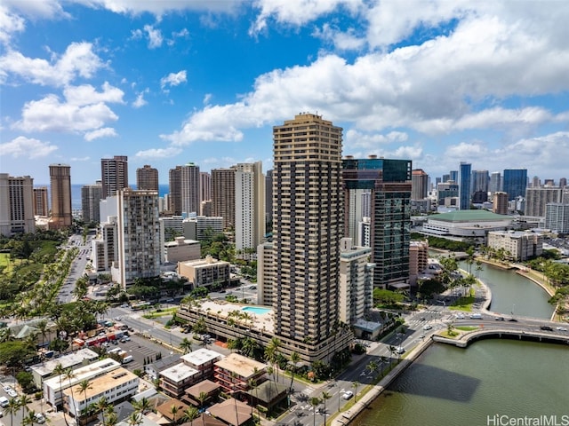 property's view of city with a water view