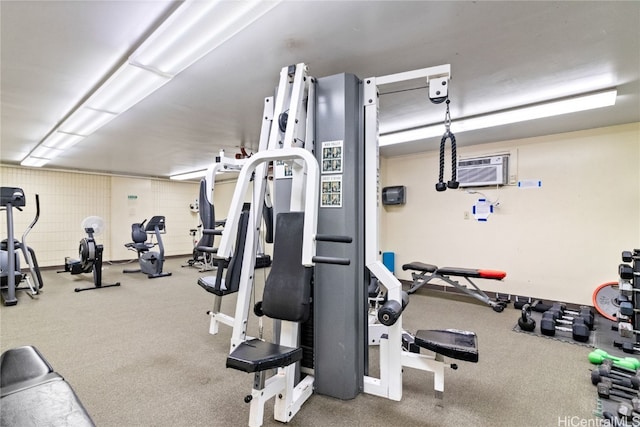 gym featuring a wall mounted AC