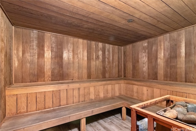 view of sauna featuring wood finished floors