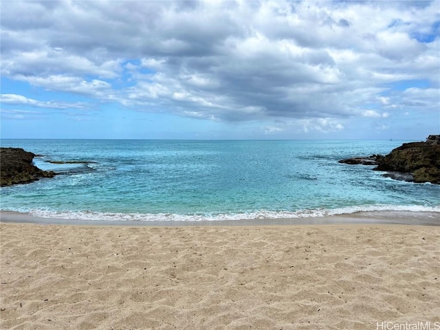 view of water feature with a view of the beach