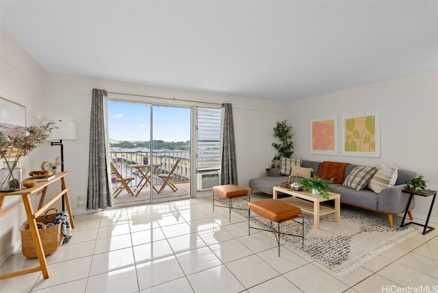 living room with light tile patterned floors