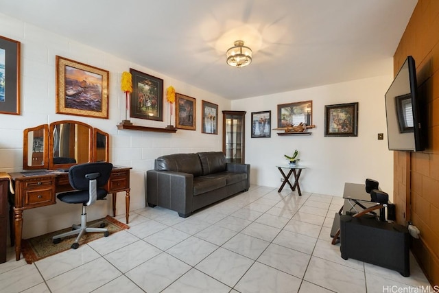 living area featuring light tile patterned floors