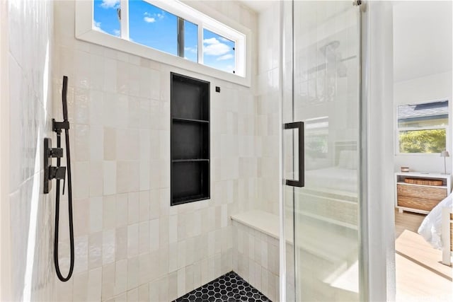 bathroom with a stall shower