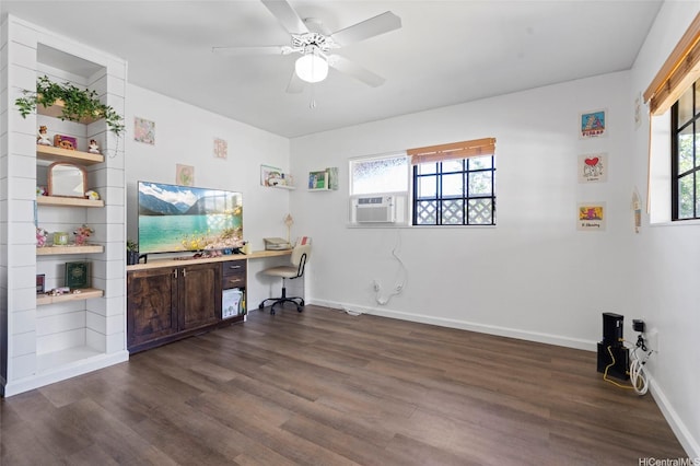 91-1018 Kaiau Ave Unit 1G, Kapolei, HI 96707 - office space with cooling unit, plenty of natural light, a ceiling fan, and dark wood-style floors