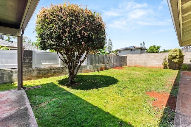 view of yard with a fenced backyard