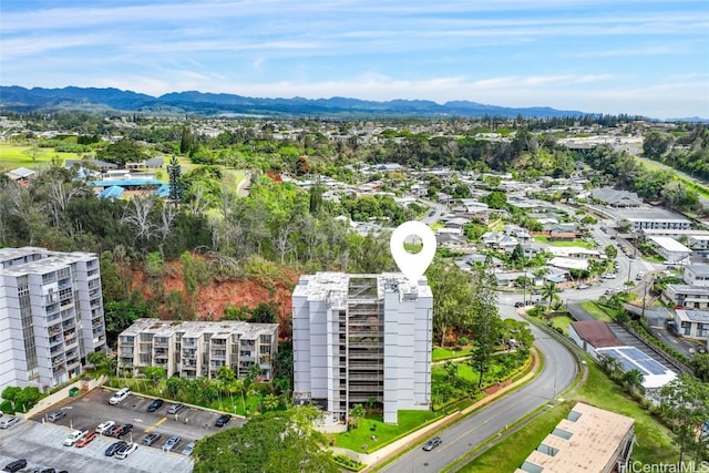 birds eye view of property with a mountain view