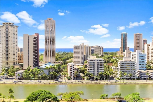 view of city with a water view