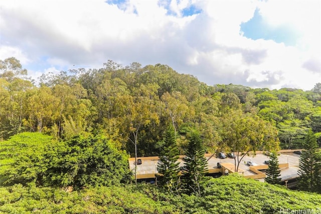 view of home's community with a wooded view