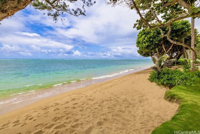 view of water feature with a view of the beach