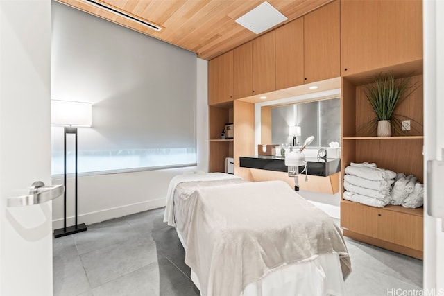 bedroom with wooden ceiling