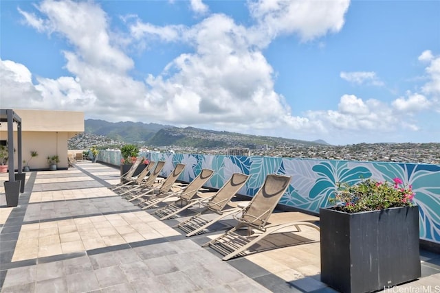 view of patio featuring a mountain view