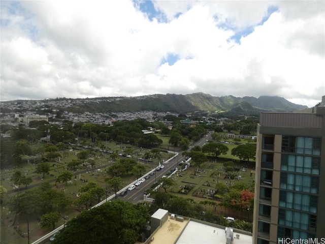 drone / aerial view with a mountain view