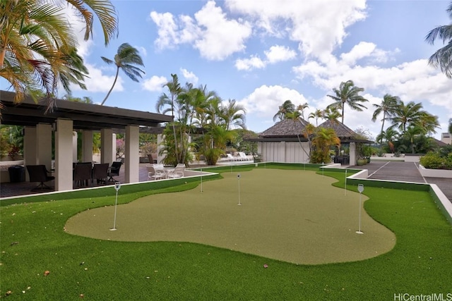 view of community featuring a gazebo and a patio area