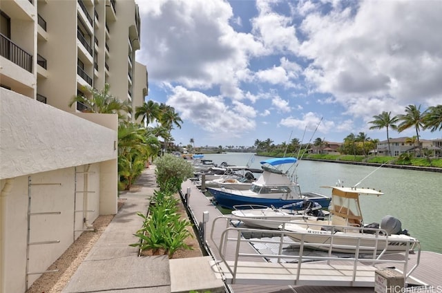 dock area featuring a water view