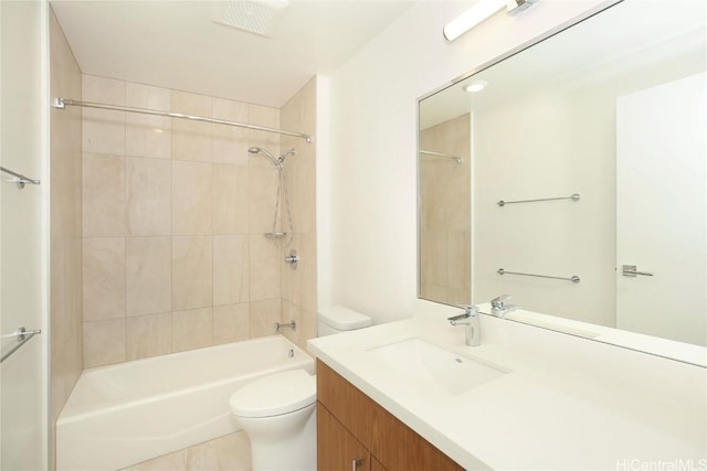 bathroom featuring shower / bathing tub combination, toilet, visible vents, and vanity