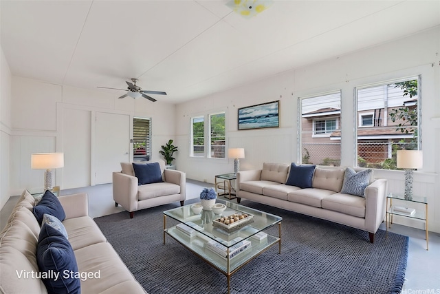 2712 Pulena Pl, Honolulu, HI 96822 - living area featuring a decorative wall and ceiling fan