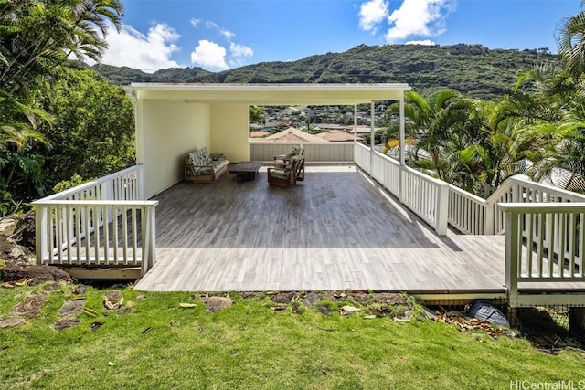 deck with a mountain view