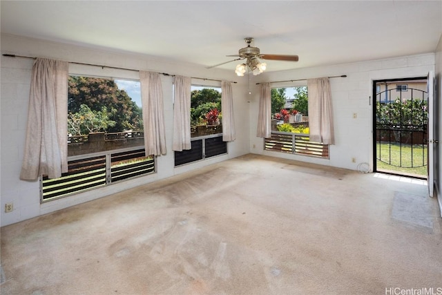 spare room with ceiling fan and carpet floors