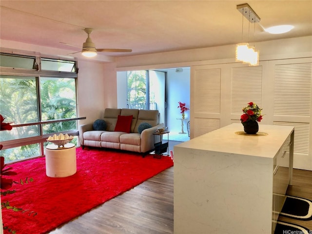 1519 Nuuanu Ave Unit 142, Honolulu, HI 96817 - living room with ceiling fan and wood finished floors