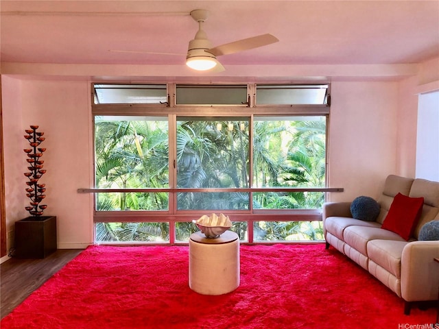 1519 Nuuanu Ave Unit 142, Honolulu, HI 96817 - living area featuring a ceiling fan and wood finished floors