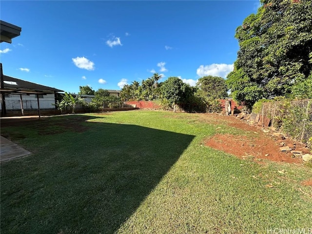 view of yard with a fenced backyard