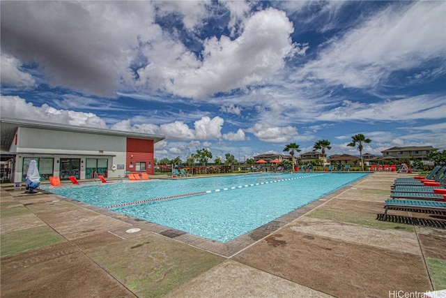 pool with a patio area