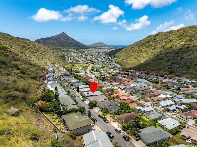 aerial view featuring a residential view and a mountain view
