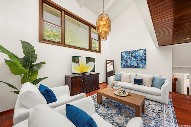 145 Maono Pl, Honolulu, HI 96821 - living room with an inviting chandelier, high vaulted ceiling, and wood finished floors