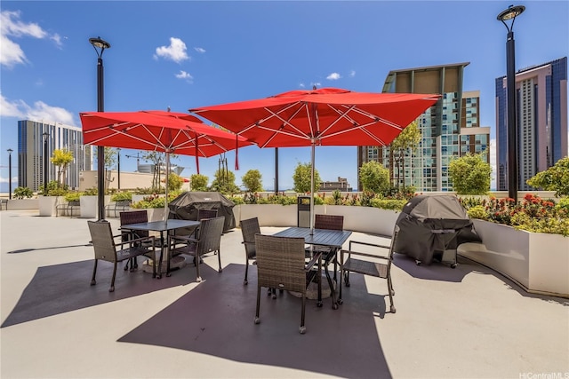 615 Keawe St Unit 1905, Honolulu, HI 96813 - view of patio featuring outdoor dining area, area for grilling, and a city view