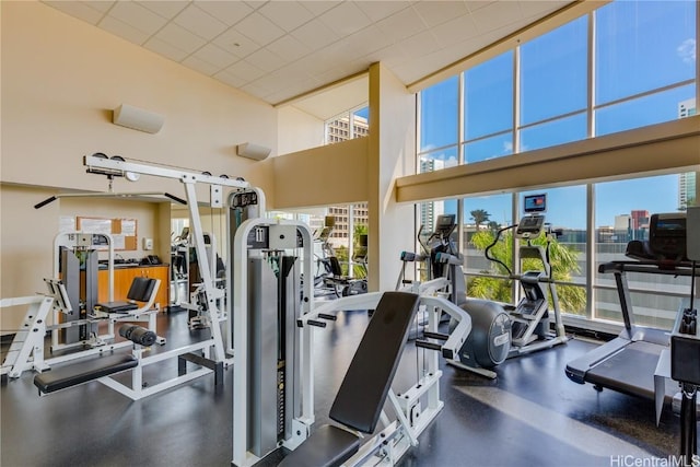 1288 Kapiolani Blvd Unit I-4203, Honolulu, HI 96814 - workout area with a high ceiling and plenty of natural light