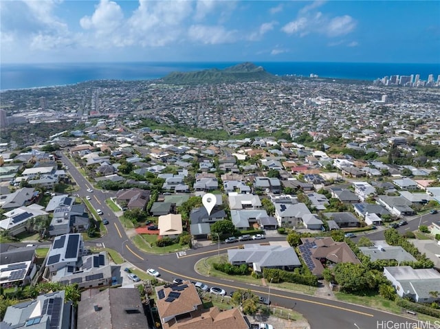 bird's eye view featuring a residential view and a water view
