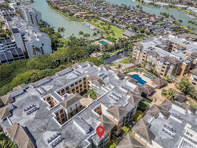 aerial view with a water view