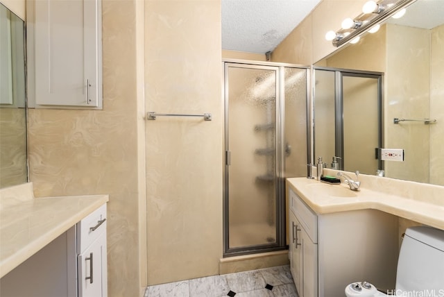 2421 Ala Wai Blvd Unit Ph1, Honolulu, HI 96815 - full bath with a shower stall, a textured ceiling, vanity, and toilet