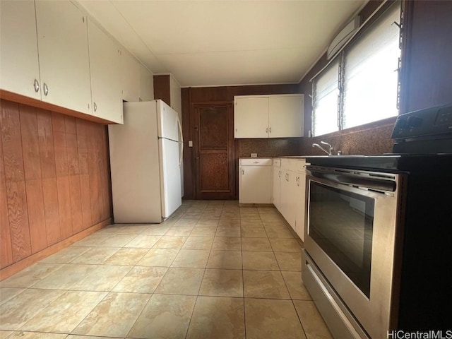 1363 California Ave, Wahiawa, HI 96786 - kitchen with light tile patterned floors, decorative backsplash, white appliances, and white cabinetry