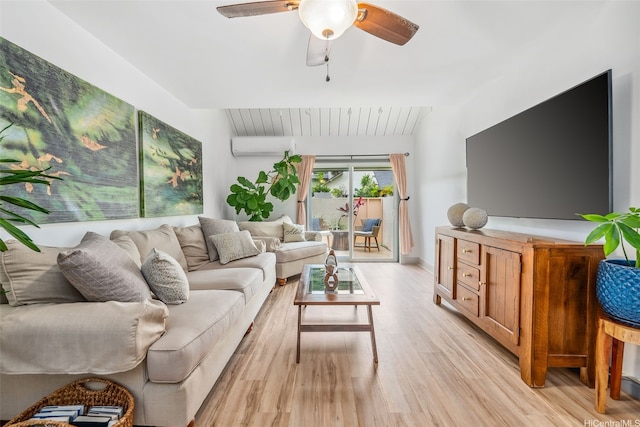 553 Pepeekeo St Unit 6, Honolulu, HI 96825 - living room with light wood-type flooring, a wall unit AC, and ceiling fan