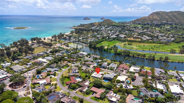122 Kakahiaka St, Kailua, HI 96734 - aerial overview of property's location featuring a water and mountain view, nearby suburban area, and a golf course