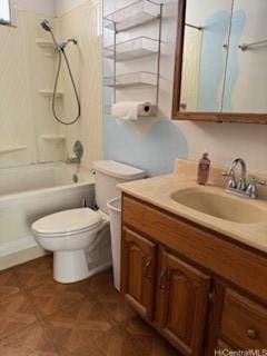 full bathroom with vanity, toilet, and tub / shower combination