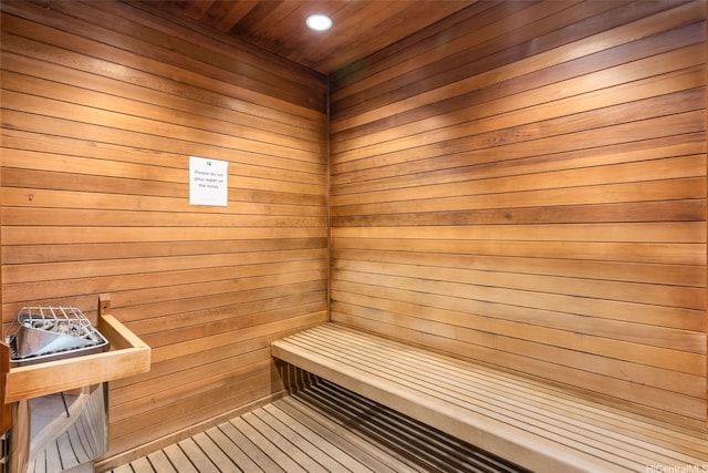 1009 Kapiolani Blvd Unit 3708, Honolulu, HI 96814 - sauna with recessed lighting, wood ceiling, and wooden walls