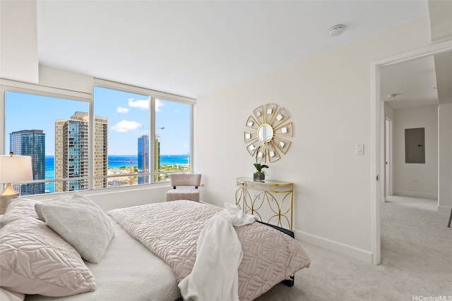 1009 Kapiolani Blvd Unit 3708, Honolulu, HI 96814 - bedroom featuring carpet floors, a water view, and electric panel
