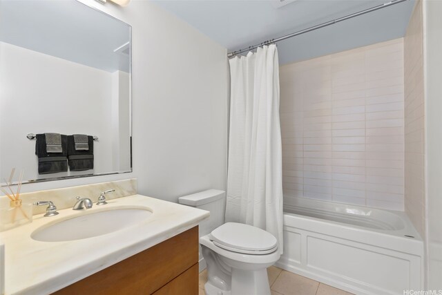 1009 Kapiolani Blvd Unit 3708, Honolulu, HI 96814 - full bathroom with vanity, tile patterned flooring, and shower / bathtub combination with curtain