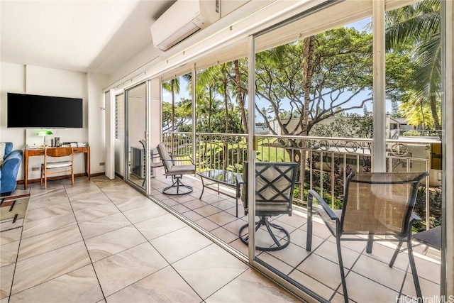 sunroom with an AC wall unit