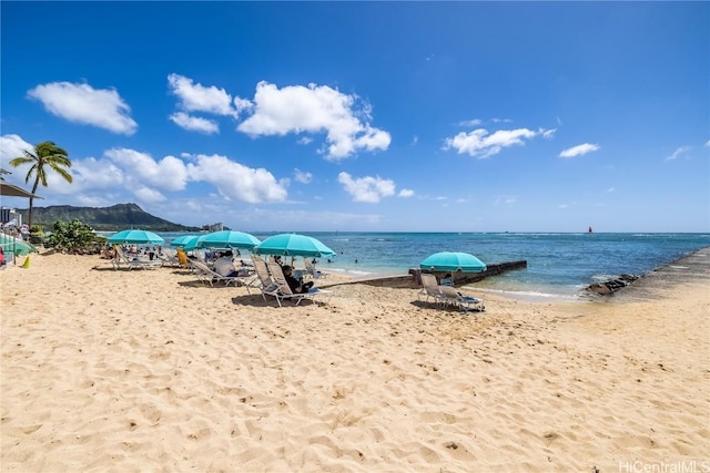property view of water featuring a view of the beach