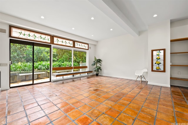 156 Forest Ridge Way, Honolulu, HI 96822 - spare room featuring recessed lighting, tile patterned flooring, and beamed ceiling