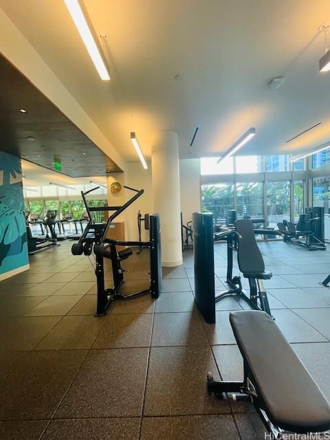 workout area with floor to ceiling windows and plenty of natural light