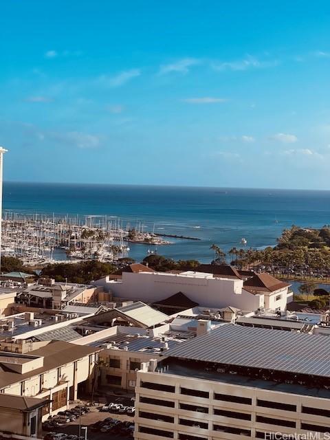 bird's eye view featuring a water view