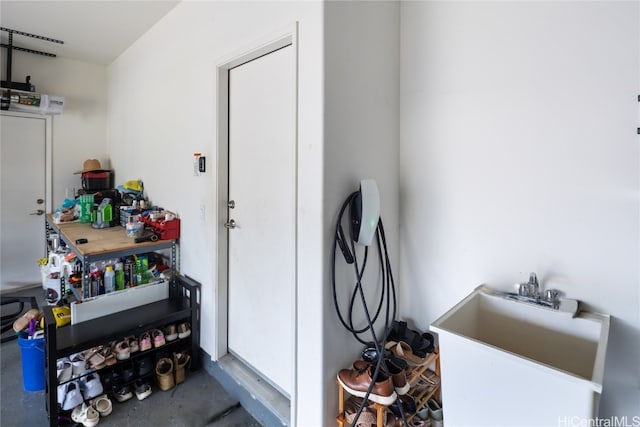 garage with a sink
