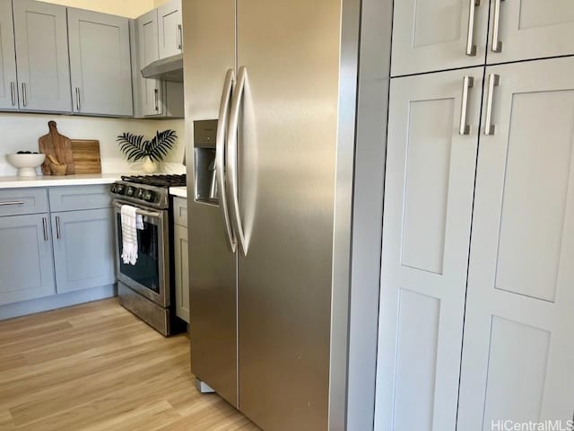91-495 Puamaeole St Unit 38R, Ewa Beach, HI 96706 - kitchen with gray cabinets, light countertops, under cabinet range hood, and stainless steel appliances