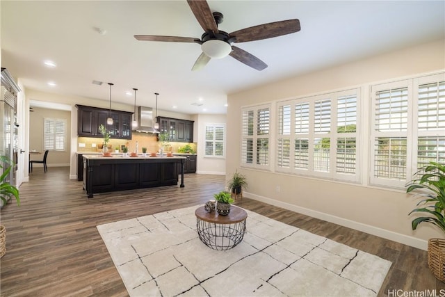 91-1072 Waikapoo St, Ewa Beach, HI 96706 - living room with a ceiling fan, plenty of natural light, baseboards, and dark wood finished floors